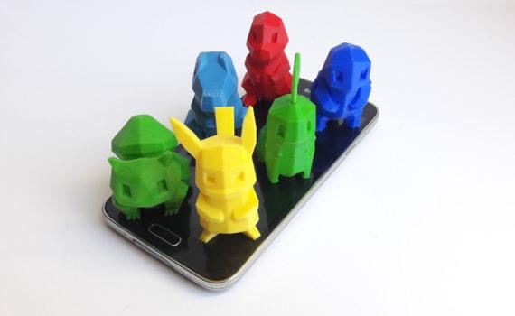 Six 3D Printed Pokemons on a Mobile Phone