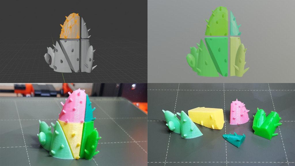 Cactus Logo Sliced Using Bisect and Knife Tools in Blender