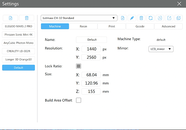 Chitubox Settings for Lotmaxx Printer