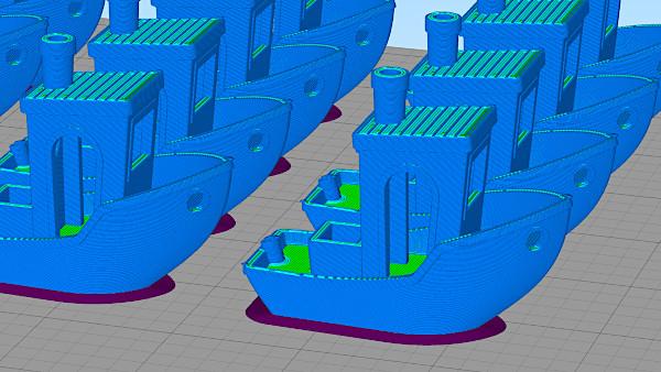 10 outlines of skirt for each 3DBenchy to secure bed adhesion