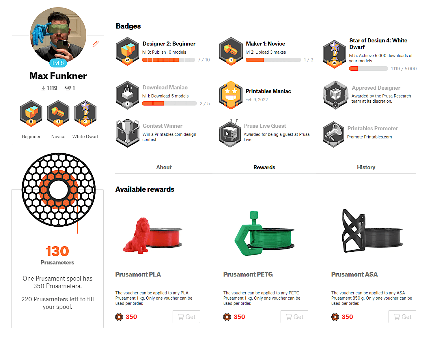 Printables Badges and Prusameters Reward System