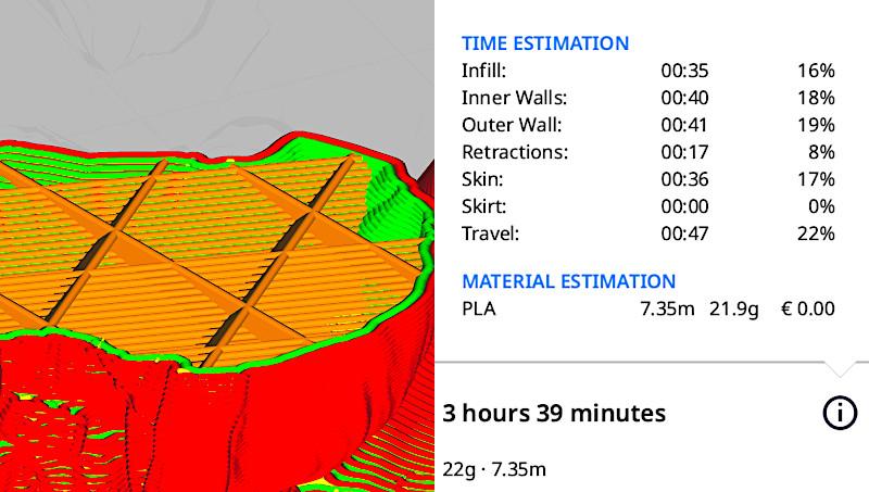 Toolpath preview with full print time details in Cura