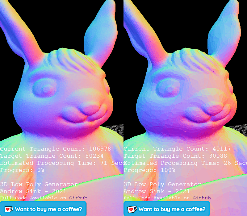 Bunny Decimated 50% Before-After Bunny STL File Size Reduced 50% Before-After