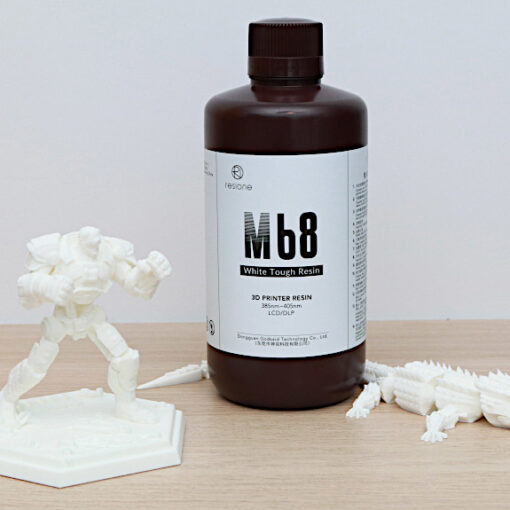 Bottle of White Resin and 3D Prints