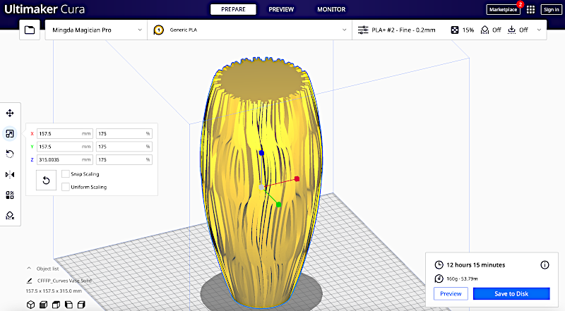 Large 3D Print in Vase Mode - Cura Settings