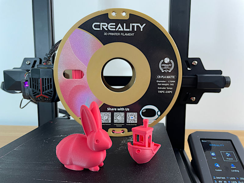 Bunny, 3DBenchy Test Prints and Red Matte CR-PLA