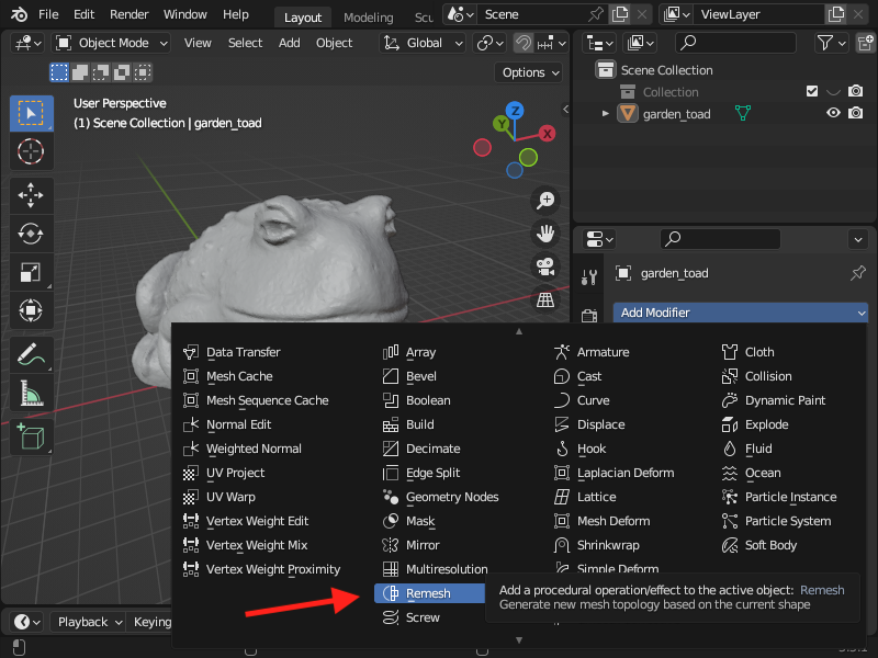 Step 7. Remesh Modifier