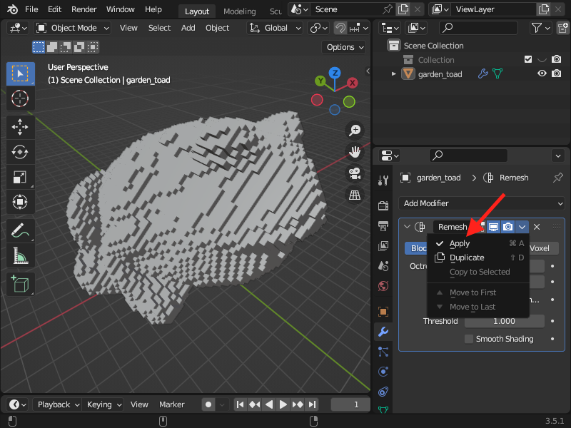 Step 9. Apply Remesh Modifier