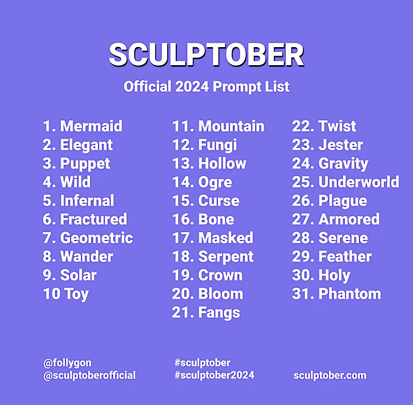 Sculptober 2024 Prompt List