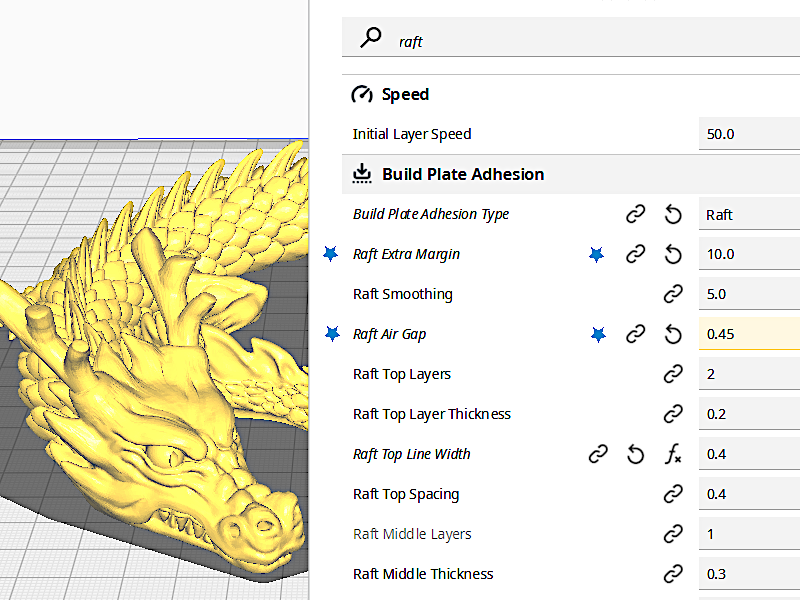 Tuned Raft Settings in Cura