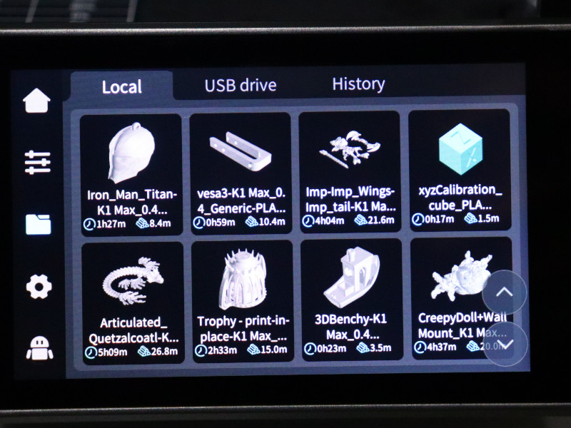 K1 Max Menu - Models