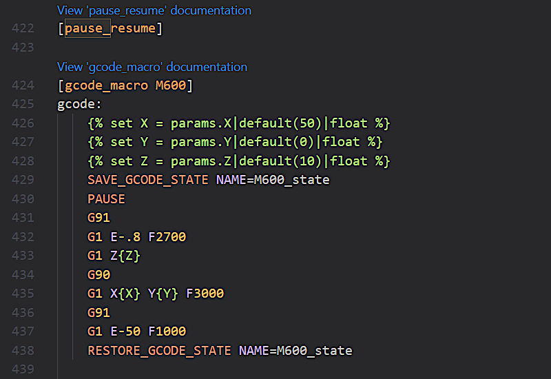 Pause and Resume Configuration in Klipper