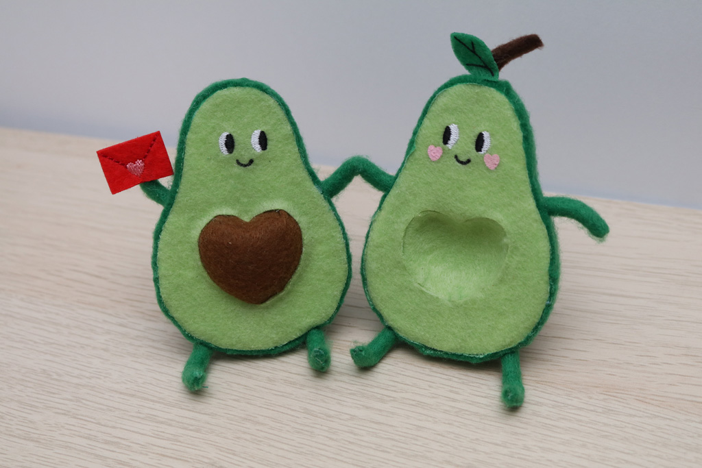 Felt avocado model with a colorful texture