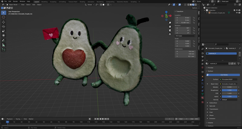 Scanned Felt Avocado Model in Blender