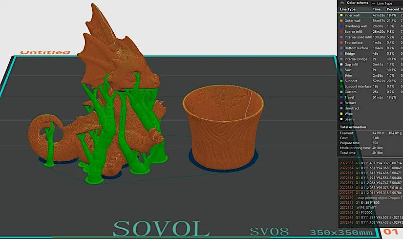 Dragon with Supports in Orca Slicer