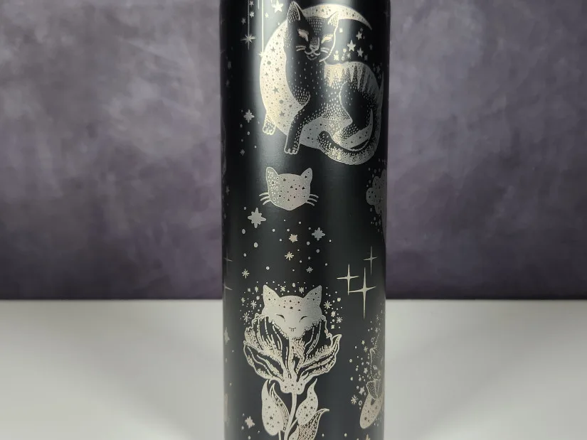 Laser Engraved Celestial Cats Close Look