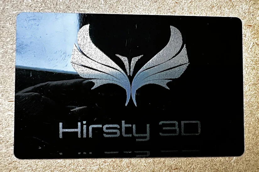 Custom Engraved Black Anodized Aluminum - Hirsty3D Logo
