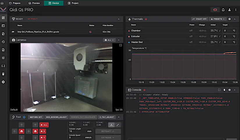 Qidi Tech Q1 Pro - Web UI
