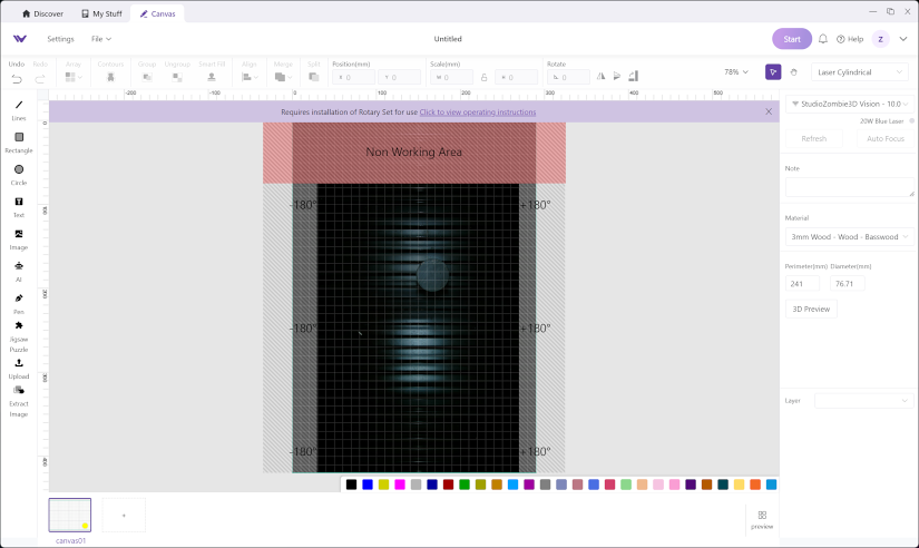 WeCreat MakeIT Rotary Mode Settings and Preview