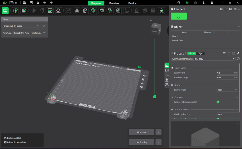 Creality Print 5 Preview Screen
