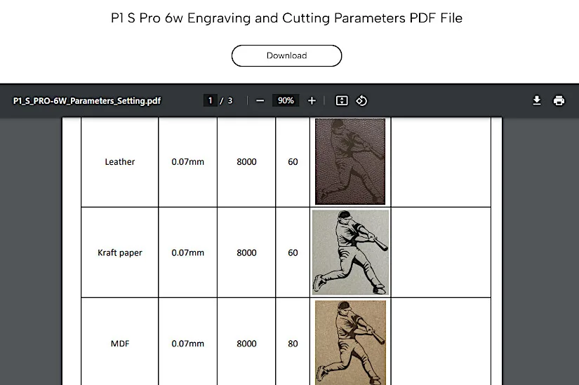 P1 S Pro 6W Laser Engraving and Cutting Settings