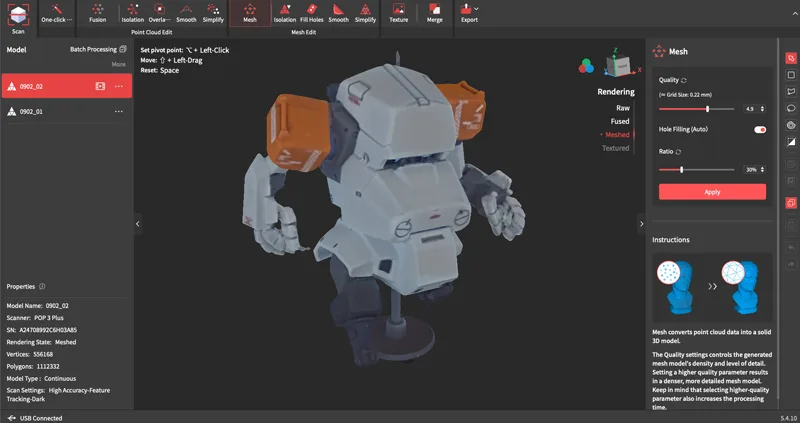 Color texture applied to the scanned model