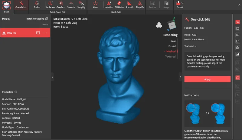 Demo Model 3D Scan Preview in Revo Scan 5