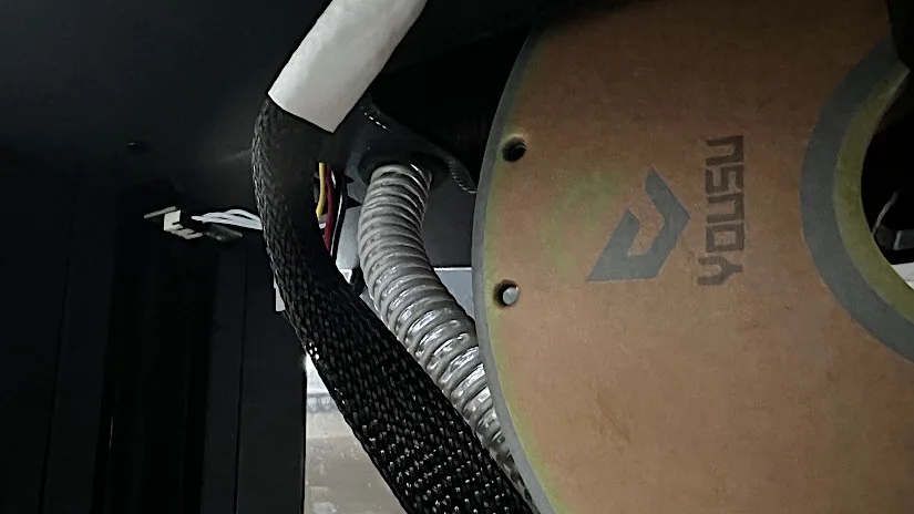 Filament spool, air supply hose and cables
