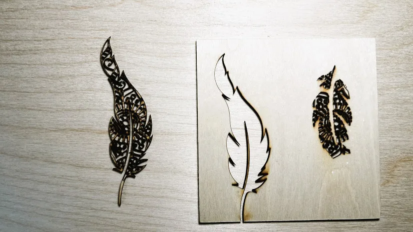 laser-cut feather