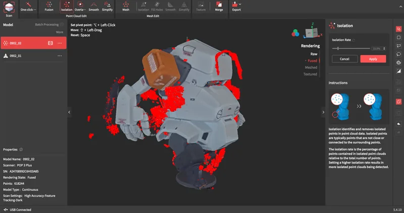 Scanned Model Floating Points Isolation