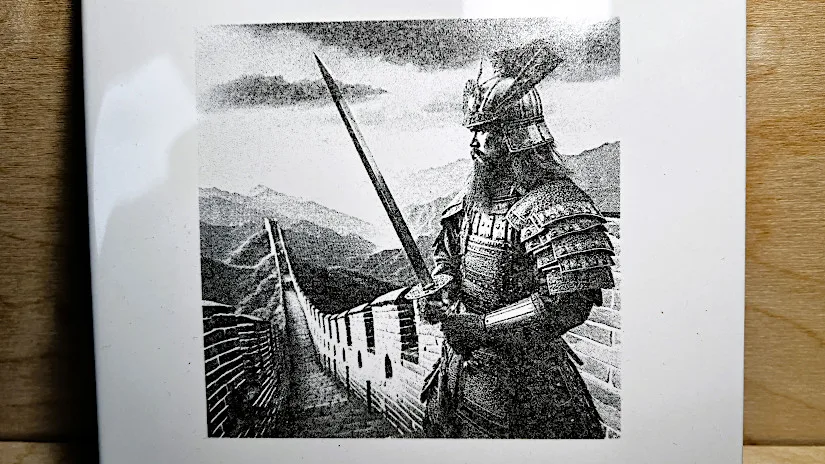 Chinese Warrior Engraved on Tile