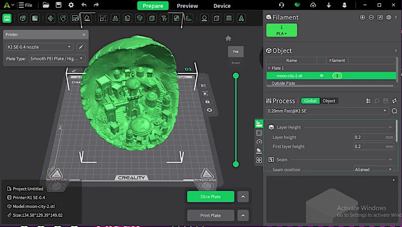 Creality Print 5 - Model Preview and Settings