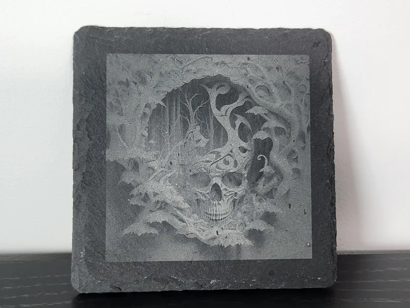 Engraved Skull Art - Slate Coaster