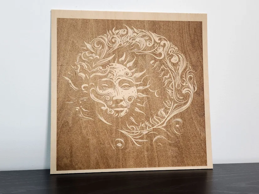 Moon Face Artwork Engraved on Basswood