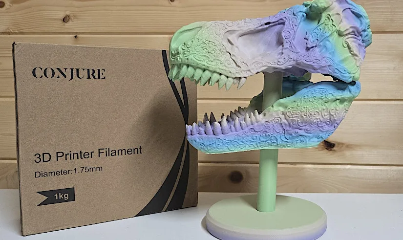 T-Rex Skull Printed in Conjure Matte Rainbow PLA