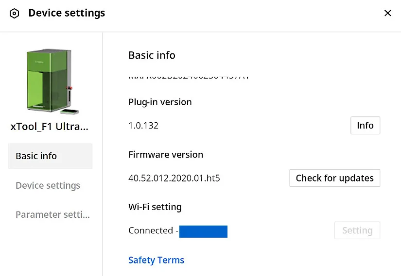 xTool Device Settings