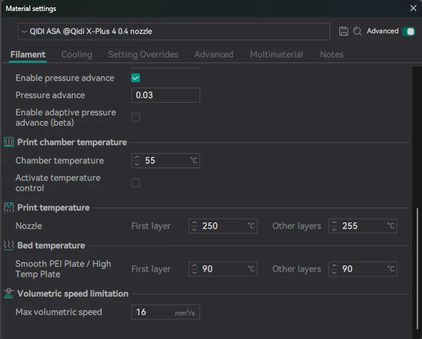Volumetric Flow and Other Settings