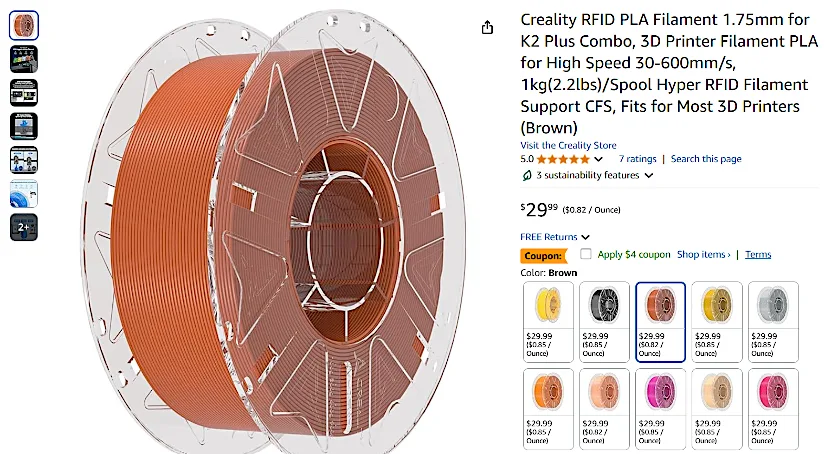 Creality RFID PLA Filament on Amazon