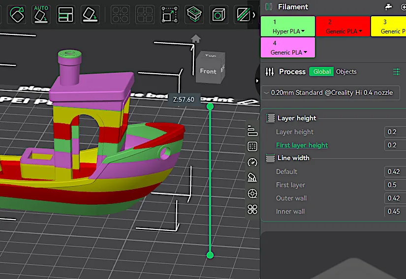 Multi Colour Benchy Preview in Creality Print