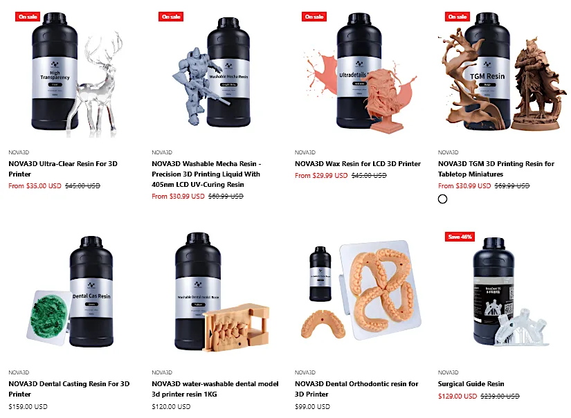 Nova3D Resin Options