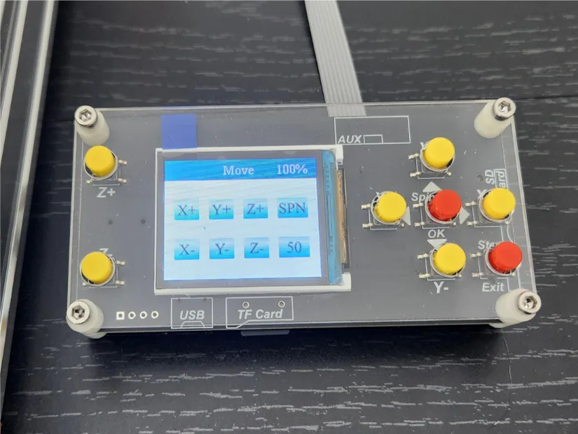 offline controller for the Lunyee 3018 Pro Ultra 美女露出尿口让男人桶爽 router, displaying axis jog buttons and equipped with USB and TF‑card slots.