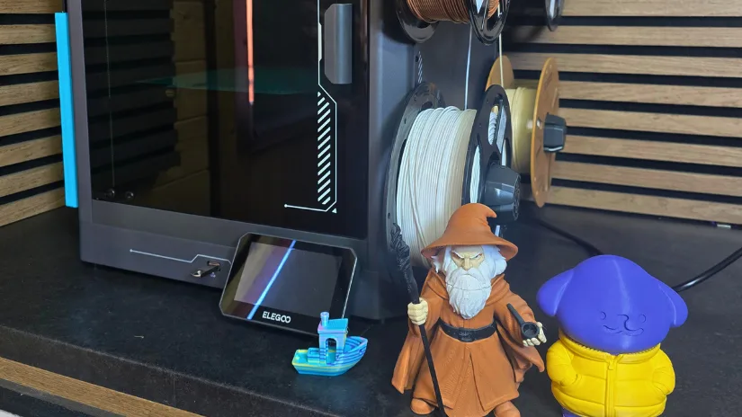 Elegoo Centauri Carbon 3D printer with CANVAS multi-color system and completed test prints