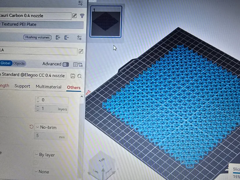 Elegoo Orca slicer software showing preview of chainmail model prepared for printing on the Centauri Carbon