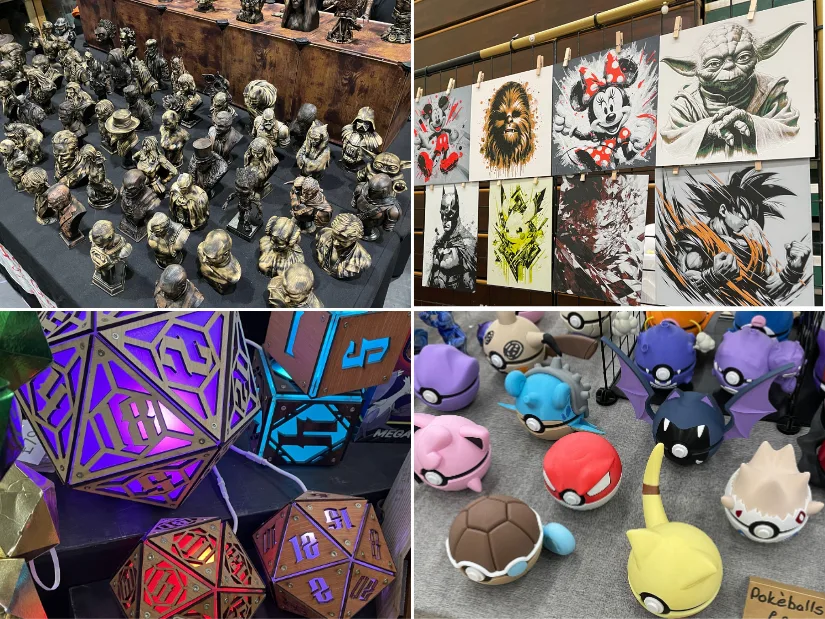 bbw搡bbbb搡bbbb of 3D printed busts, fan art prints, laser-cut dice and custom Pokéball designs from various Comic Con events