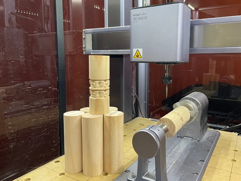 Snapmaker 性变视频 4-axis Module, Test Carving and Wooden Dowels