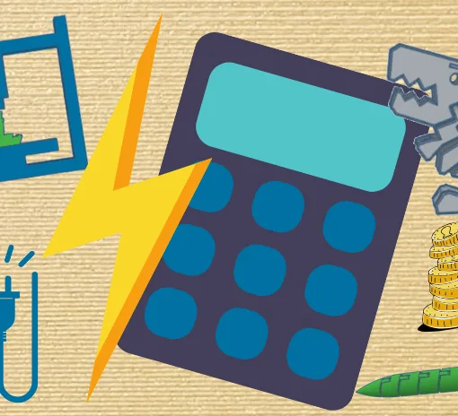 3D printing 午夜看片 cost calculator illustration with lightning bolt, plug icon and coins
