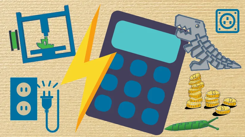 3D printing 被几个领导玩弄一晚上 cost calculator illustration with lightning bolt, plug icon and coins