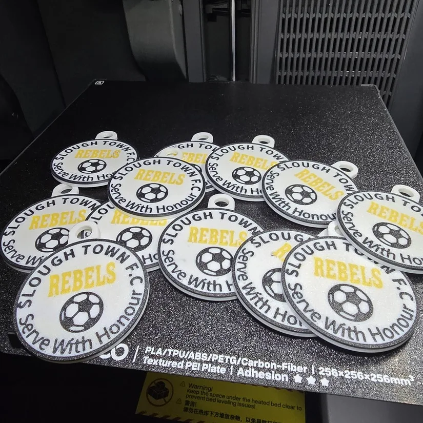 Full build plate of multi-colour football club keyrings