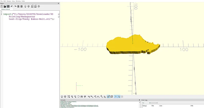 OpenSCAD showing the imported Madagascar STL shape
