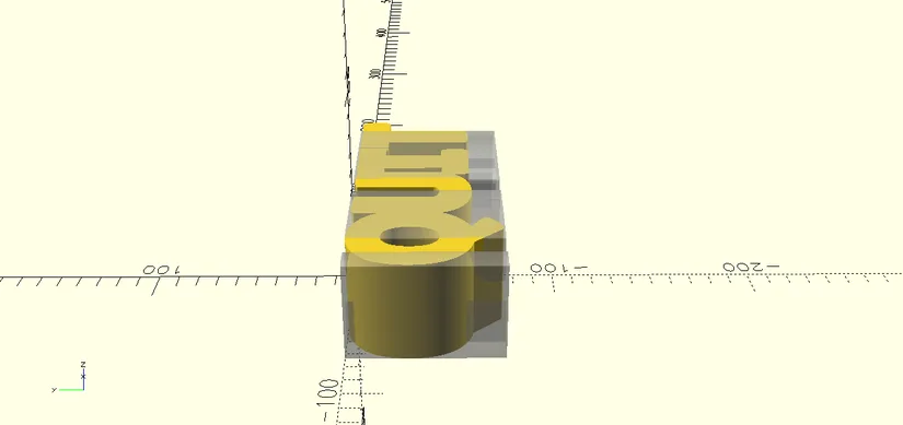 OpenSCAD front view showing overlap between two text objects